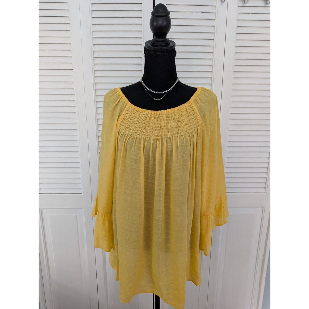 ZAC & RACHEL Blouse Women's XL Yellow Smocked Fairy Peasant Cottage Boho Top